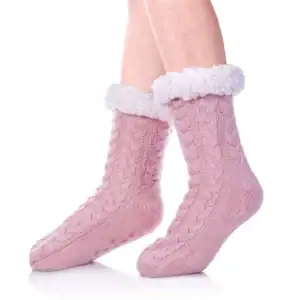 Pink sherpa lined socks wholesale