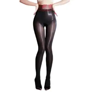 High waist lace pantyhose black shiny seamless wear