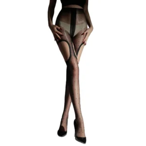 Polka dot sheer black pantyhose design detail