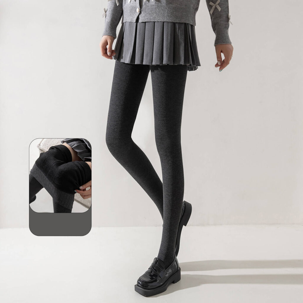 Ribbed cotton leggings fleece inner warmth layer